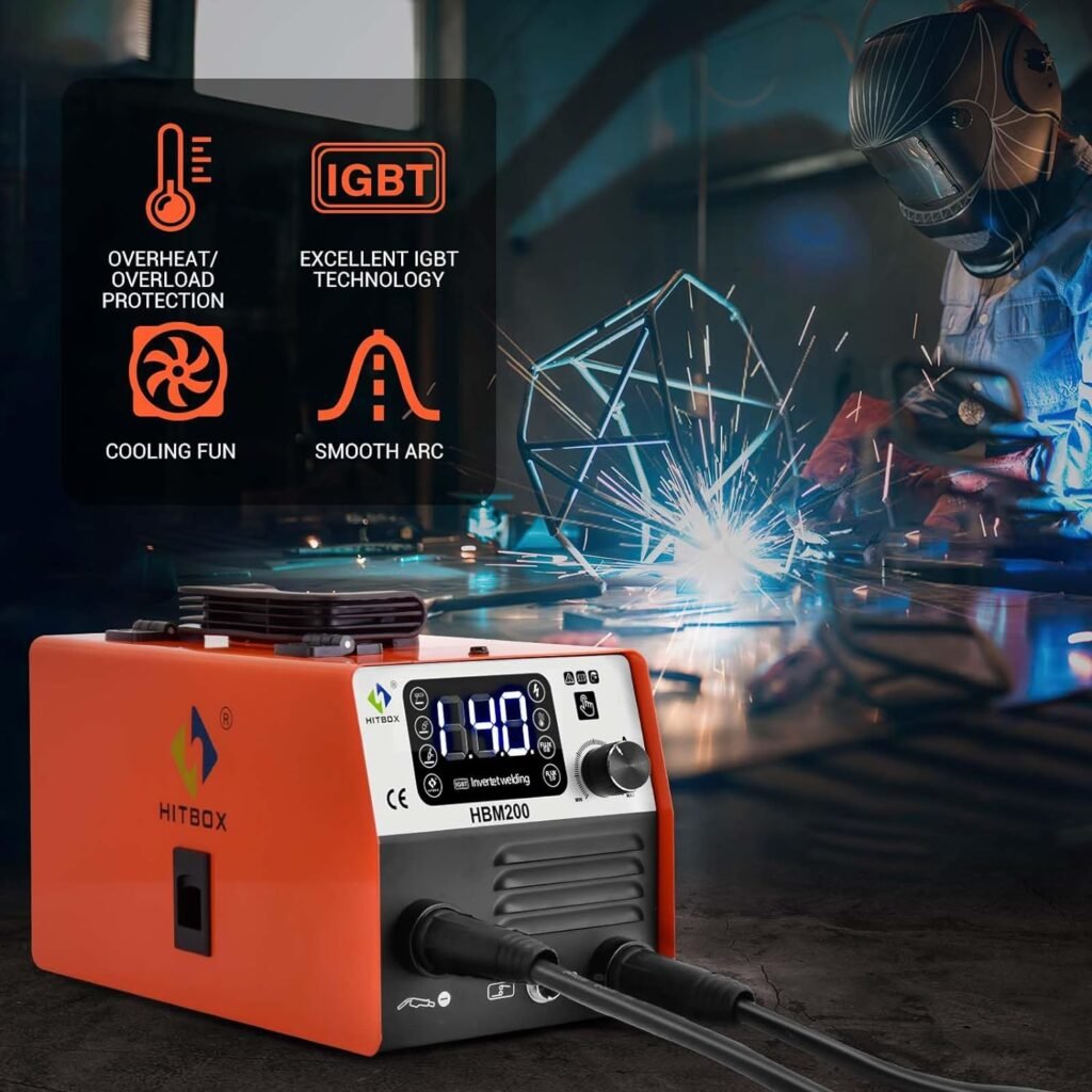 HITBOX 200A 240V Mini MIG Welder Flux Core Welder MIG ARC 3 in 1 Compact MIG Welding Machine Inverter Gasless Welding Machine（HBM200)