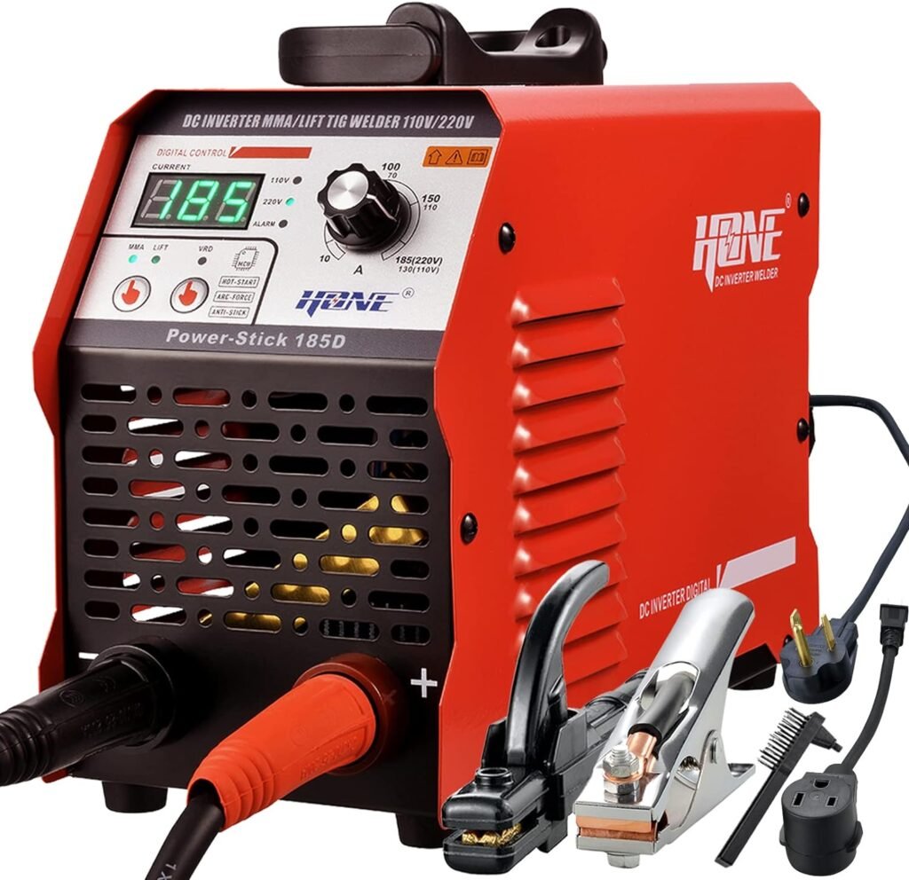 HONE ARC Welder, Actual 185Amp 110V/220V Stick Welder with Lift Tig Function, Digital IGBT Inverter Welding Machine with Hot Start Arc Force Anti-Stick VRD, High Duty Cycle for 1/16-5/32 Welding Rod
