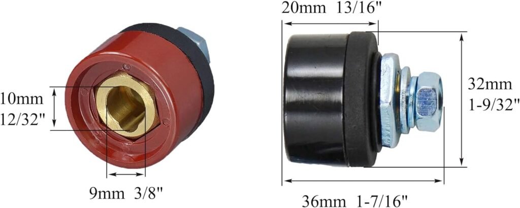 RIVERWELD TIG Welding Cable Panel Connector-Plug DKJ35-50 315Amp Dinse Quick Fitting Red and Black Color 4pcs