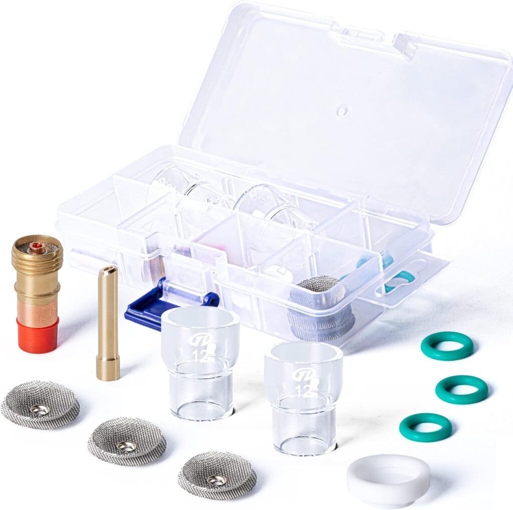 SPDYCESS 11 Pcs Welding Kit with Storage Box, Pyrex Glass Cup Gas Lens Body Collet Assorted Set Welding Gun Accessories for WP-17/18/26