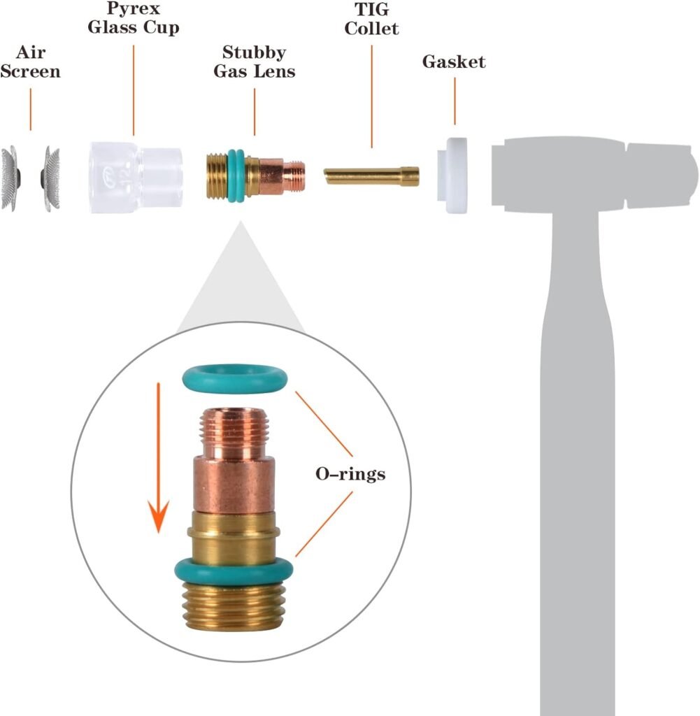 SPDYCESS 11 Pcs Welding Kit with Storage Box, Pyrex Glass Cup Gas Lens Body Collet Assorted Set Welding Gun Accessories for WP-17/18/26