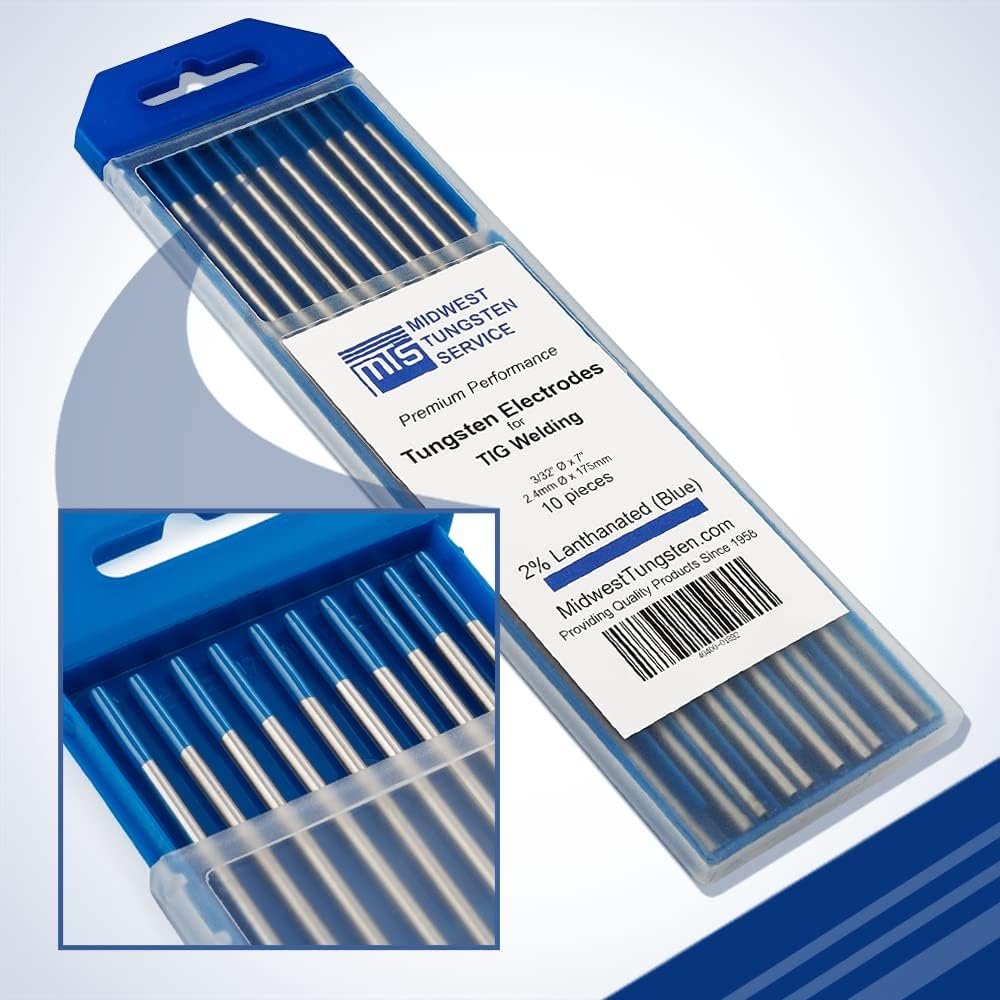 TIG Welding Tungsten Electrodes 2% Lanthanated (Blue WL20) 175mm 10-Pack (2.4mm (3/32))