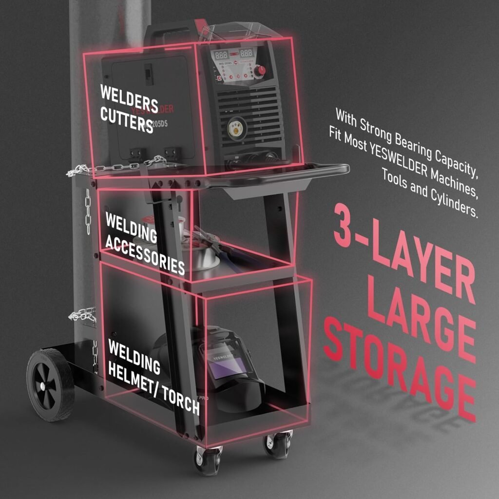 YESWELDER Welding Cart for TIG MIG Welder and Plasma Cutter, Tilt-Table Large Storage 360° Rolling Welding Trolley