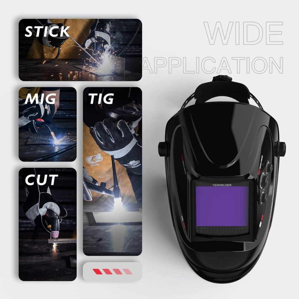 YESWELDER Large Viewing Screen 3.94X3.66 True Color Solar Power Auto Darkening Welding Helmet, 4 Arc Sensor Wide Shade 4~5/9-9/13 for TIG MIG Arc Weld Grinding Welder Mask LYG-M800H