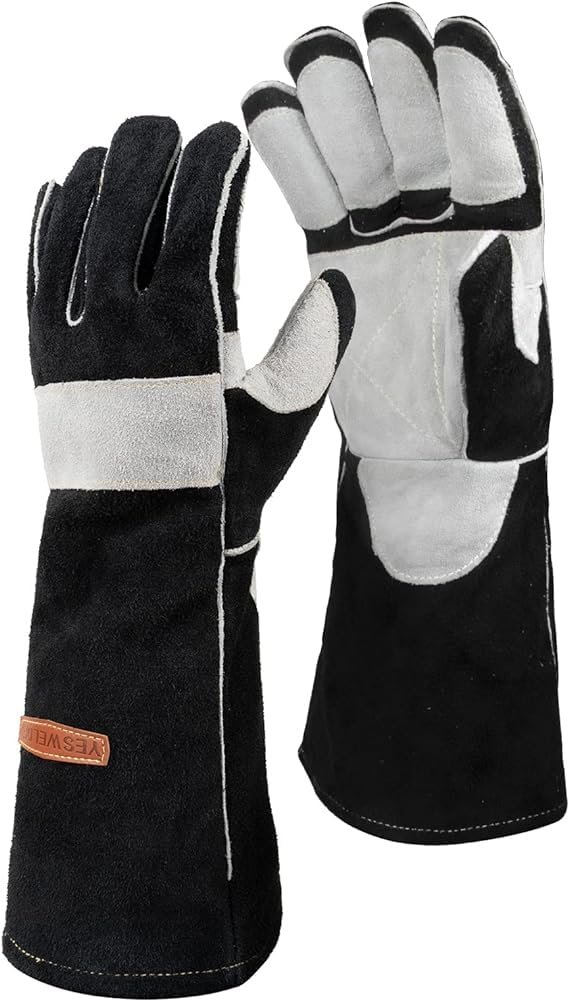 YESWELDER Leather Forge MIG Welding Gloves, Heat Fire Resistant Welders Gloves, Black, also Perfect for Grill/BBQ/Wood Stove/Oven/Fireplace/Cutting