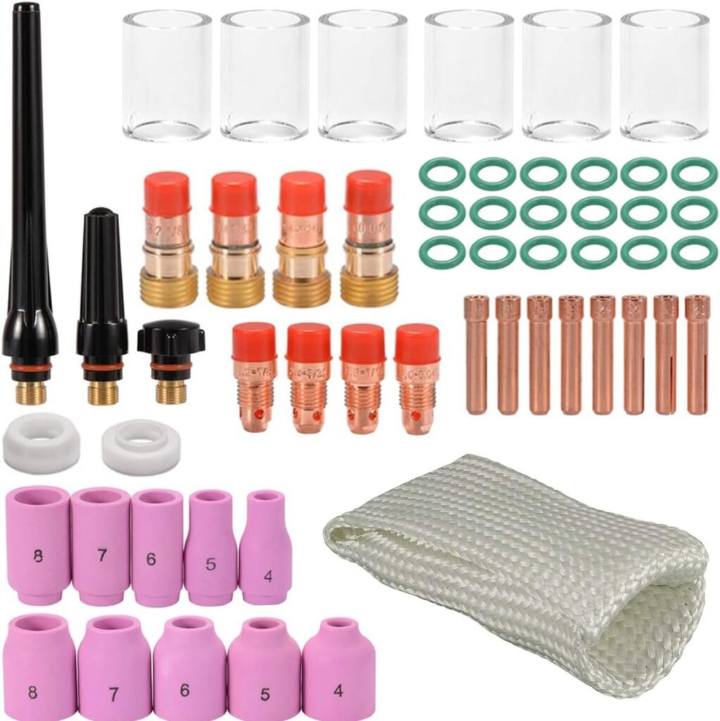 QAQGEAR Welding Torch Accessories Kit for TIG WP-17/18/26, with Collets Body Glass Cup Alumina Nozzle Stubby Gas Lens, Welding Tips Glove Finger Heat Shield