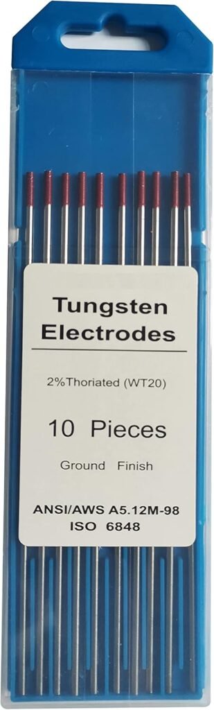 TIG Welding Tungsten Electrodes Diam.1/16 inch, with 2% Thorium, WT20(Red) Thorium Tungsten Welding Rods, 1.6mm x150mm 10pcs Pack.