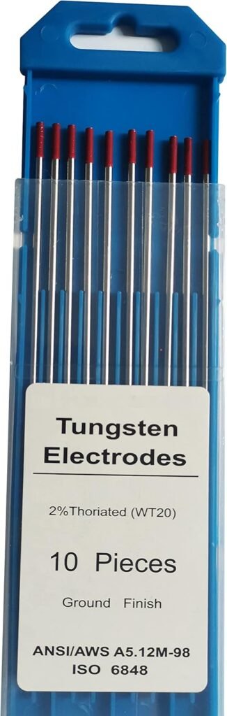 TIG Welding Tungsten Electrodes Diam.1/16 inch, with 2% Thorium, WT20(Red) Thorium Tungsten Welding Rods, 1.6mm x150mm 10pcs Pack.