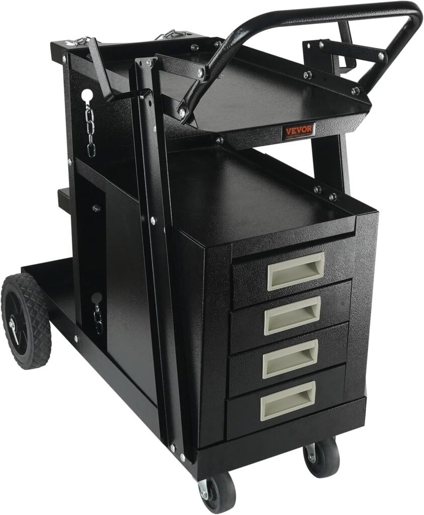 VEVOR Welding Cart, 2-Tier 4 Drawers Welder Cart with 265 LBS Weight Capacity, 360° Swivel Wheels, Tank Storage Safety Chains, Heavy Duty Rolling MIG Welder Cart for Mig Welder and Plasma Cutter