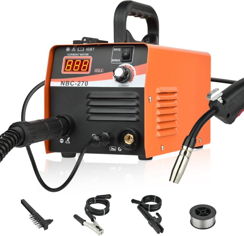 Vothen Portable MIG Welder Gasless 3 in 1 Digital MIG Welding Machine Flux Core Solid Wire MIG ARC Lift TIG Spool Gun Inverter Welders with Ultra LED Display, Includes 1kg 0.8mm Cored Wire