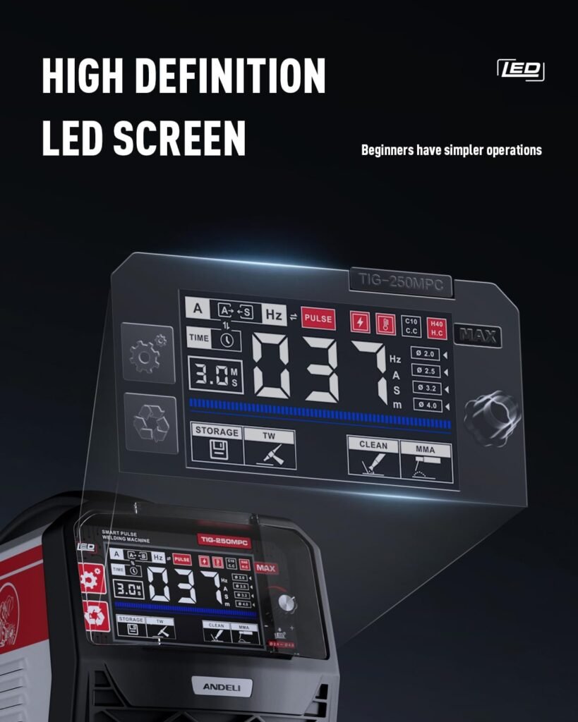 ANDELI Tig Welder,200Amp Pulse TIG/MMA/CLEAN/HOT TIG Welder,110V/220V IGBT Digital Inverter TIG Welding Machine TIG-250MPC