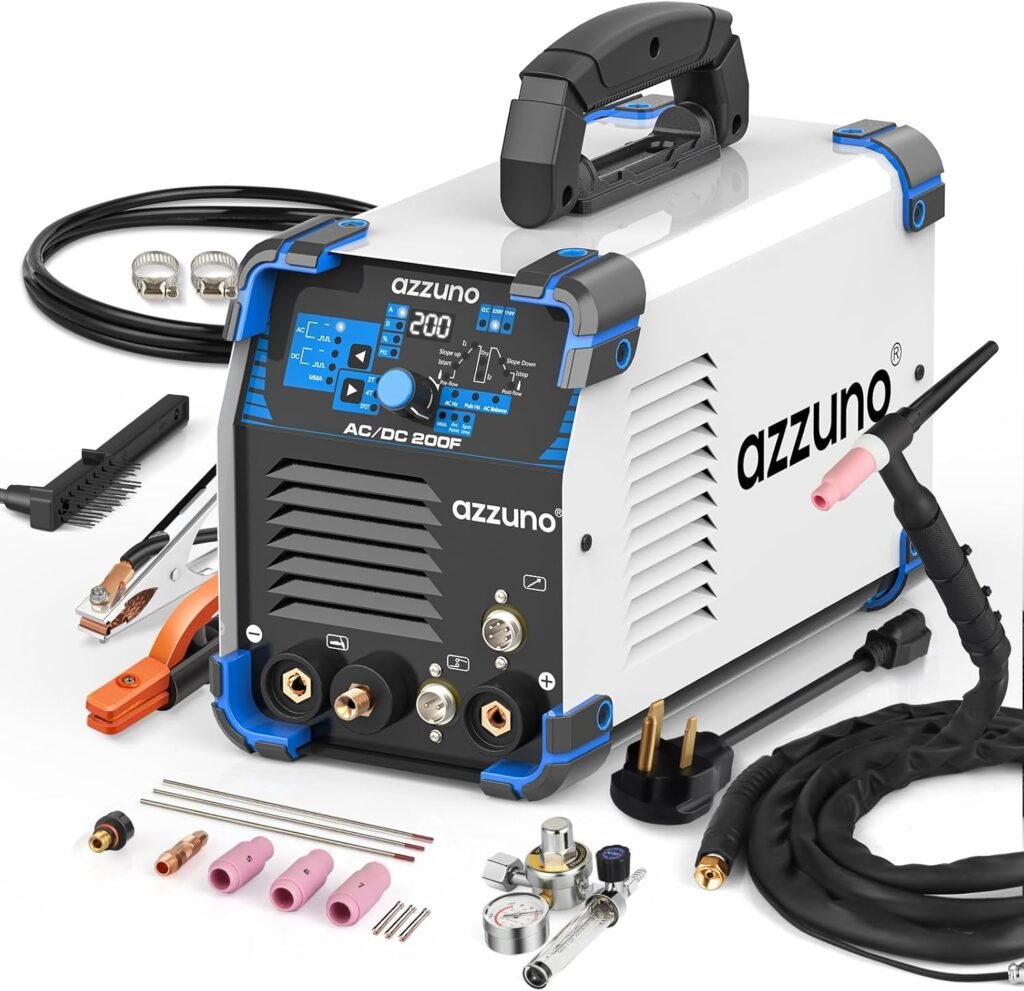 AZZUNO AC/DC TIG Welder 200A with Pulse 110V/220V, Aluminum TIG Welding Machine, ACDC TIG/PULSE TIG/SPOT TIG/Stick Welder Machine