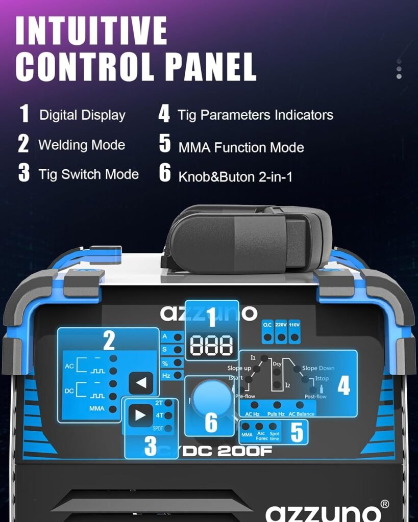 AZZUNO AC/DC TIG Welder 200A with Pulse 110V/220V, Aluminum TIG Welding Machine, ACDC TIG/PULSE TIG/SPOT TIG/Stick Welder Machine