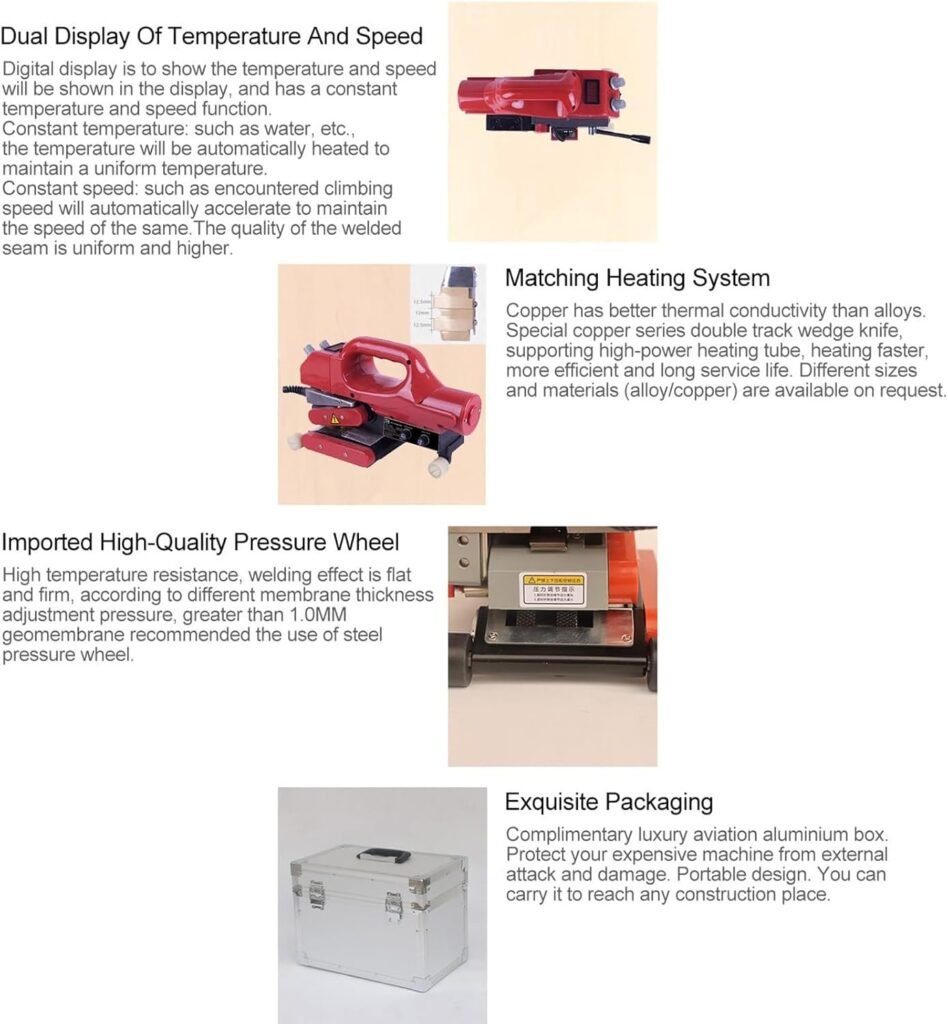 Geomembrane Welding Machine, PVC Film Sealing Machine(0.2-1.5mm), Steel Wheels + Rubber Wheels, Welding Width：12.5mm, Temperature: 0~450℃