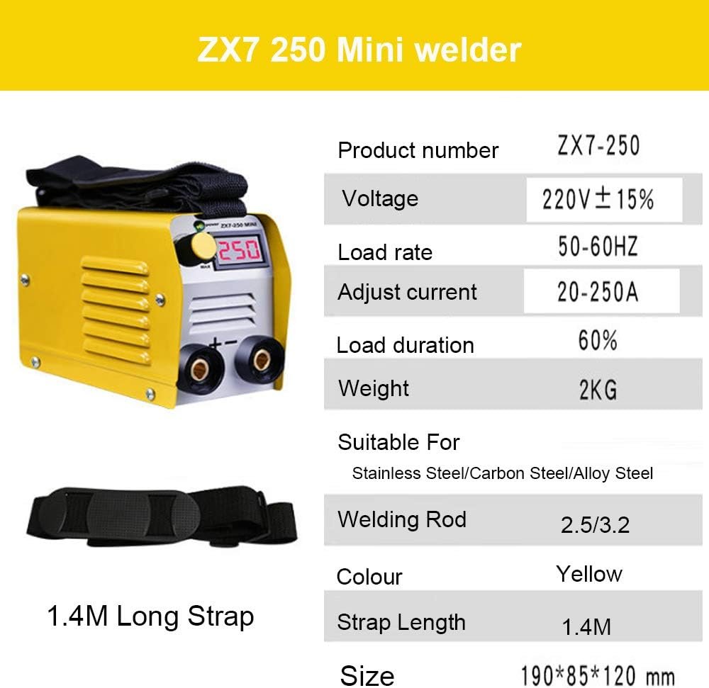 Mini Arc Welding Machines IGBT DC Inverter Portable ARC Welders Handheld ZX7-250 Electric Welder Suitable for Homes Welding,Yellow