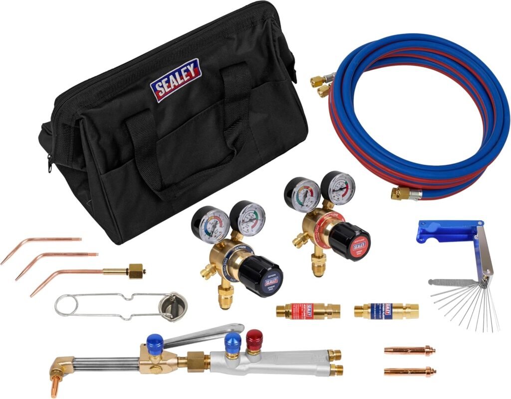 Sealey Oxy Acetylene Welding  Cutting Set, Hose, Regulators, Welding  AFNM Cutting Torch, Flashback Arrestors, Spark Lighter and Tip Cleaner - SGA10