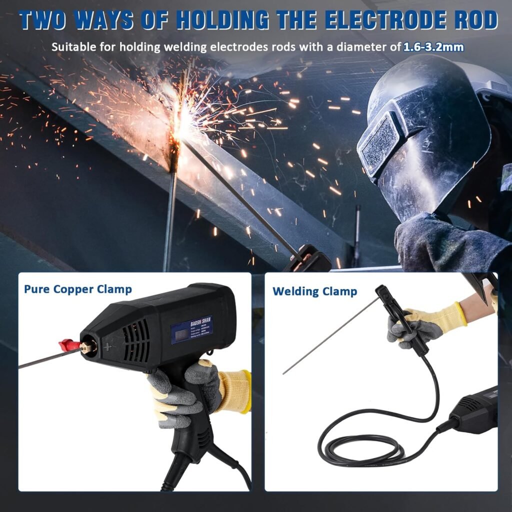 BAOSHISHAN Handheld ARC Welder Portable Welding Machine with Soldering Electrode Clamp,Current 20-200A Adjustable/IGBT Inverter Portable ARC Welder Gun Fits for 1.6-3.2mm Welding Electrodes Rod 220V