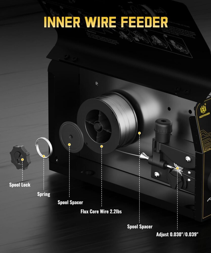 H HZXVOGEN 140A 220V Mini MIG Welder Flux Core Welder MIG ARC 3 in 1 Compact MIG Welding Machine Inverter Gasless Welding Machine（HVM140)