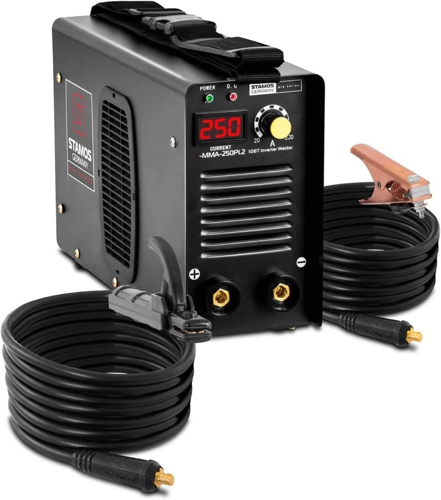 Stamos Welding Group S-MMA-250PI.2 Arc Welder Inverter Welder Welding Machine (250 A, 8m Cable, IGBT, Hot Start, LED Display, incl. accessories)