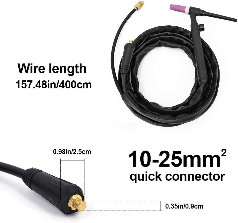 HITBOX 200Amp TIG Welding Torch WP17V 4M TIG Welder Gun Air Cooled SR-17V with Europe 10-25R Quick Connector Plug for Lift TIG