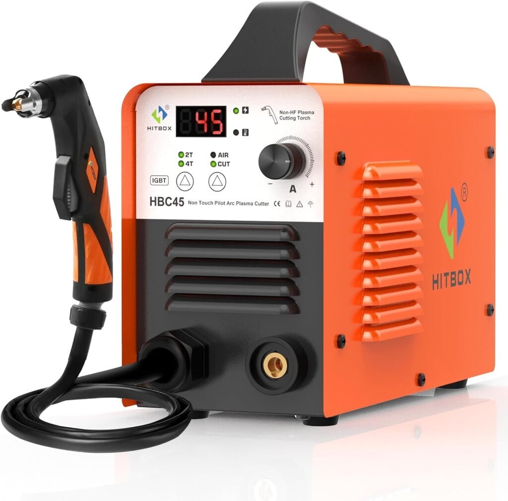 HITBOX 45A Plasma Cutter Non HF Non Touch Pilot Arc Air Plasma Cutting Machine with Digital Display Inverter 240V Blowback Plasma Cutting Kit (HBC45)