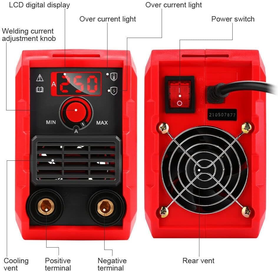 NAIMP Small Welder Machine, Mini Portable ARC Welder, Digital LED Display, 220V MMA Welding Inverter Gasless Tool, Included Electrode Holder,Work Clamp, Input Power Adapter Cable and Brush.