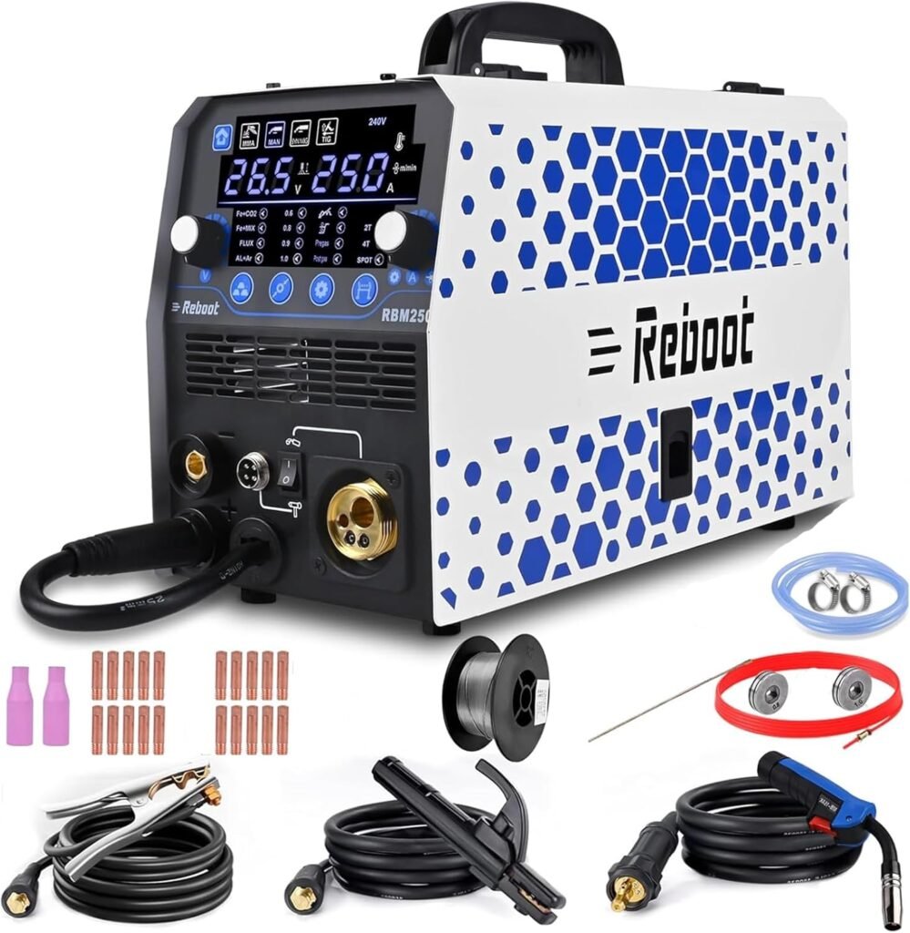 Reboot 6 in 1 Multi Process MIG Welder 250Amp Welding Machine,Gas/Gasless Flux Core MIG/Stick/Lift TIG/Spot Welding/Spool Gun 230V Aluminum Welder with Large LED Digital Display,Upgrade RBM2500