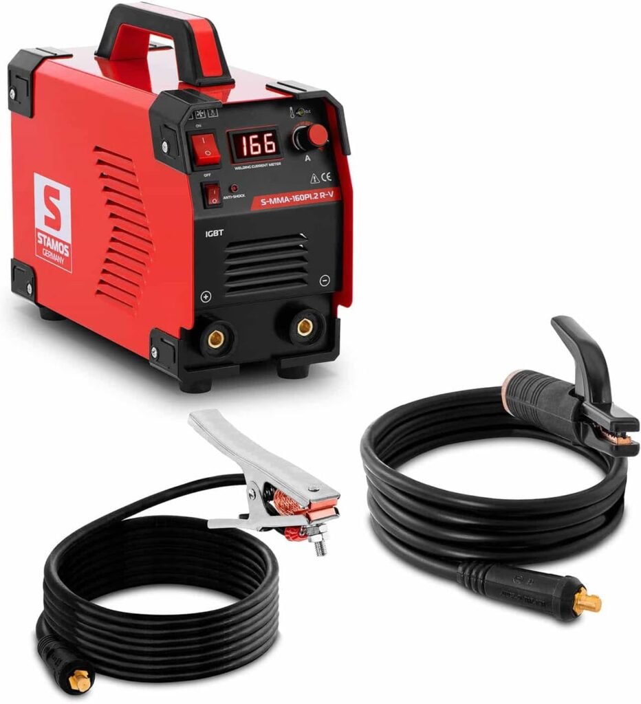 Stamos Germany S-MMA-160PI.2 R-V Electrode Welder 8 m Cable 160 A Duty Cycle 60% IGBT VRD Electrode Welding Machine Electrode