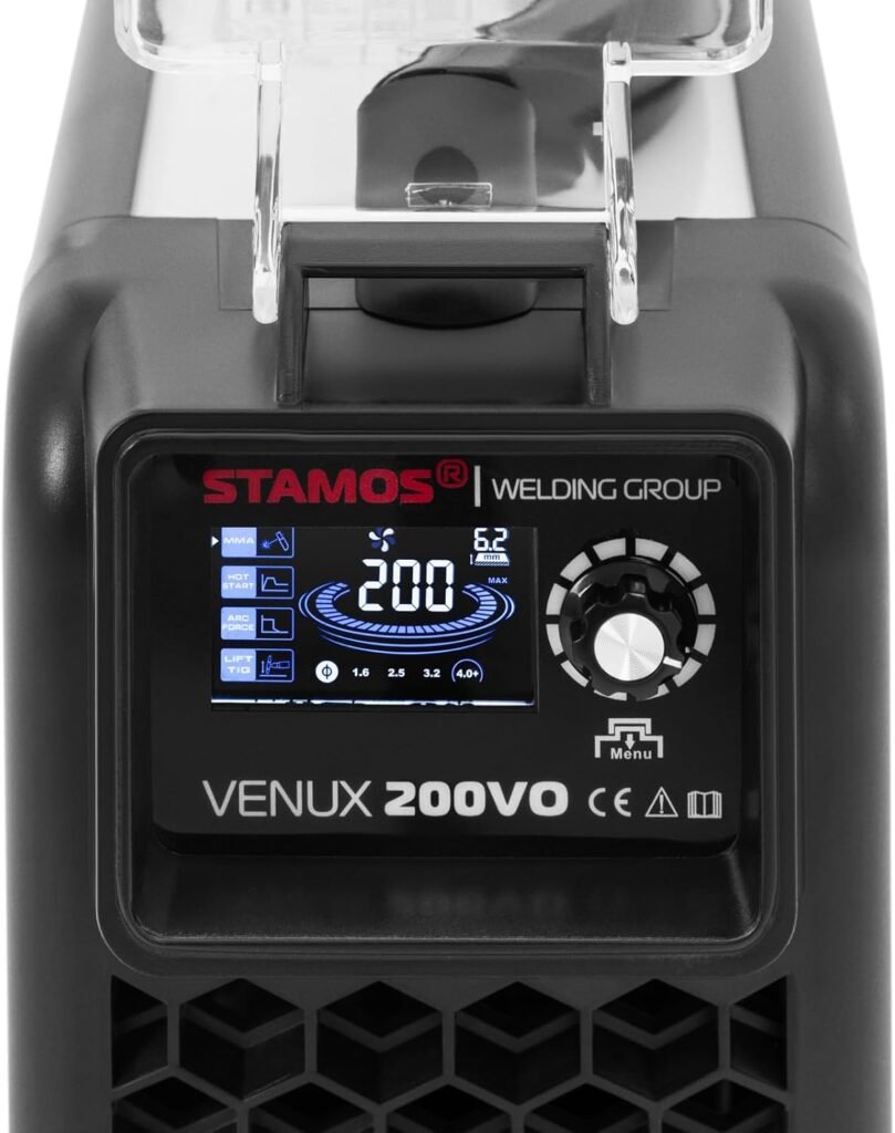 Stamos Germany VENUX 200VO Arc Welder - 200 A - 60% Duty Cycle - TIG Lift - IGBT - Anti-Stick - Hot Start Electrode Welder Manual arc Welder Stick Welder Arc Welder