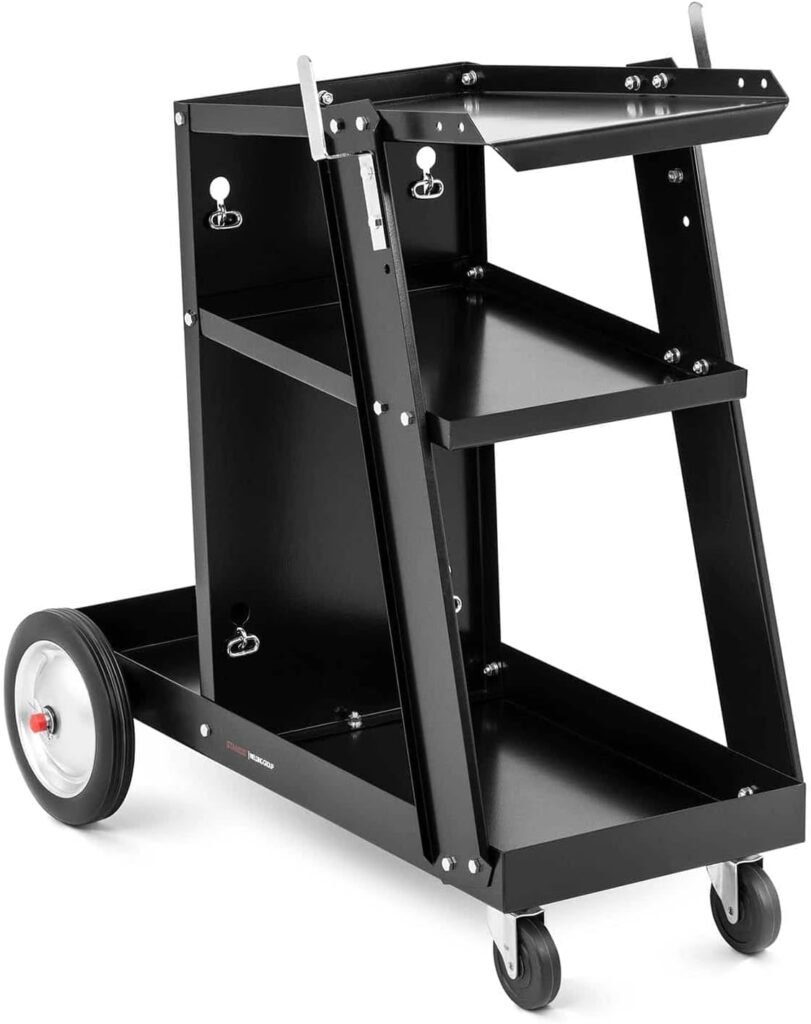 Stamos Welding Group Welding Cart Welding Trolley Welding Machine Cart 3 Shelves Steel Black 80kg SWG-WC-5 (Powder-Coated Steel, Rubber, Top Shelf 45x27cm)