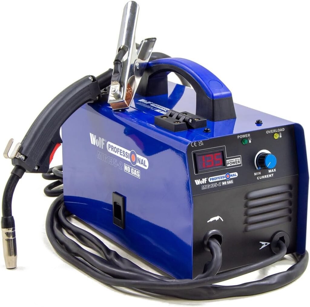 130A 230V Welder MIG 40amp - 130amp Wolf MIG 135-2 Smooth DC No Gas Welding Machine with Clamp, Torch, Tips, Wire Roller, Brush  Face Shield - 2 Years Warranty