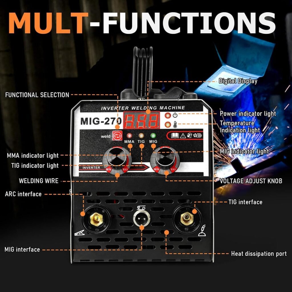 3 in 1 MIG Welder, MIG Welder 220V 250A, Gasless MIG Welder, Digital MIG Welder Inverter, TIG MIG Welding Machine Inverter Welders, Gas MIG Welder with LED Display (Grey)