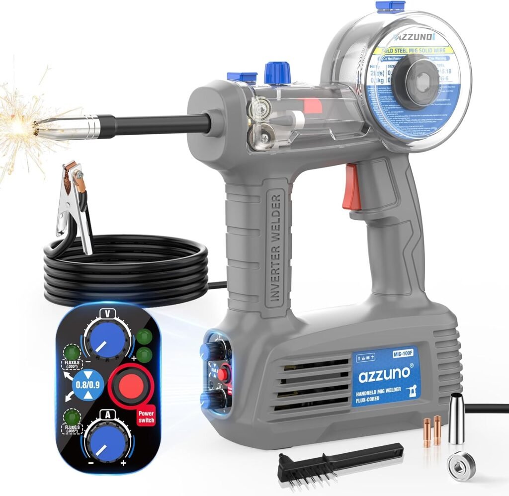 AZZUNO Handheld MIG Welder 110V, 100A Flux Core MIG Welder Machine, Portable Gasless MIG Welding Machine, Handheld Wire Feed Welder