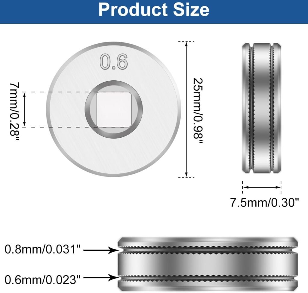 EATBALE MIG Wire Feed Roller Drive Wheels for SSJ16 Flux Cored Wire Feeder MAG MIG Welders Guide Equipment Parts Knurled Groove 25mm Diameter Parts 1 x 0.6mm Roll Wheel, 1 x 0.8mm Roll Wheel (2 Pcs)