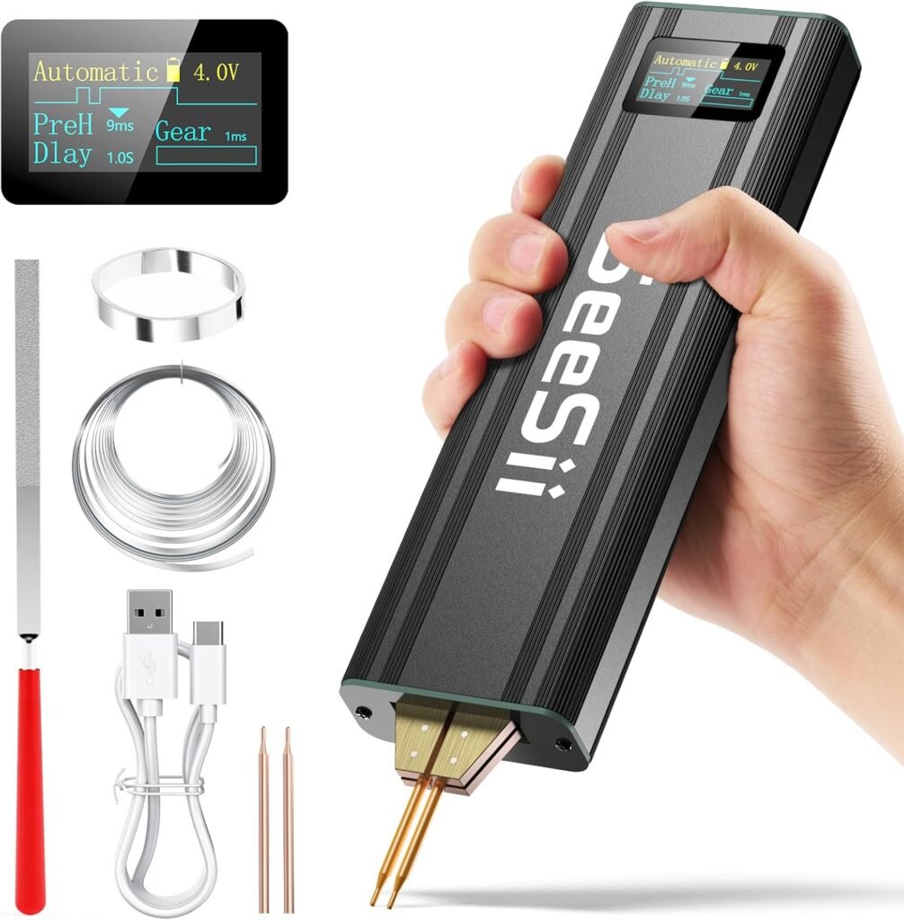 Seesii Battery Spot Welder with 5.0Ah Battery: Upgraded Handheld Mini Portable Spot Welder for 18650 Battery, Welding Nickel Sheets 0.1-0.2mm, Iron,Stainless Steel Sheets, 80 Gear,Auto and Manual Mode