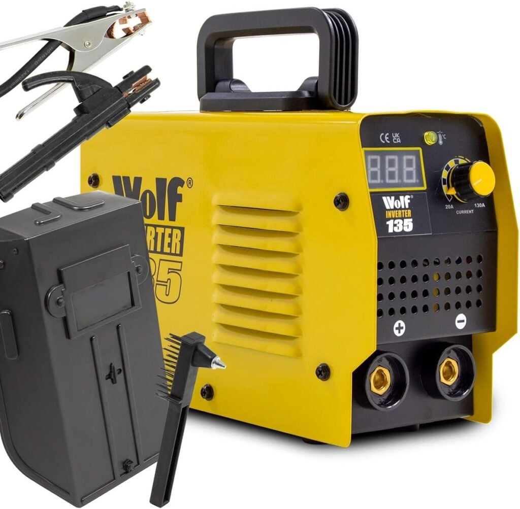 130A 230V Inverter Welder MMA ARC 20amp - 130amp Wolf 135 Digital Display Smooth DC Welding Machine with Holder, Clamp, Brush  Face Shield - 2 Years Warranty