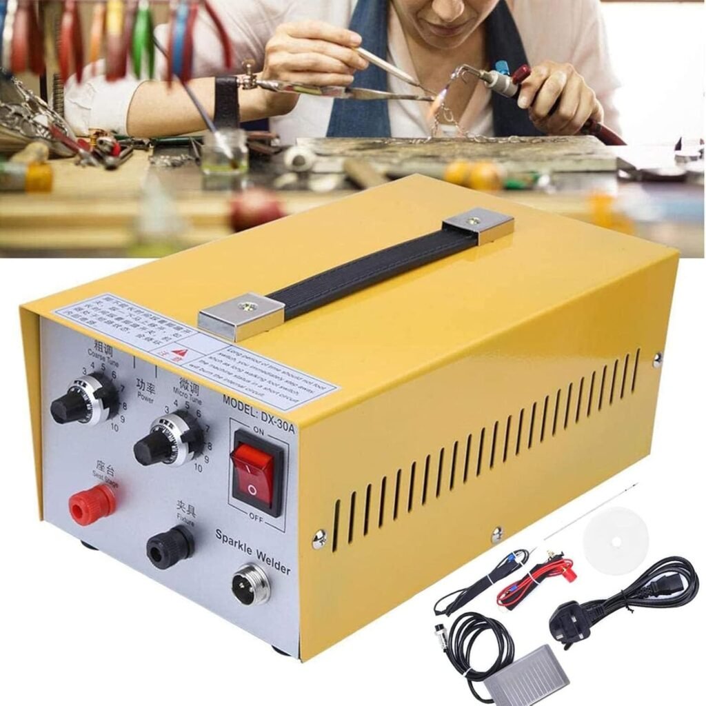 DANETI Jewelry Decoration Repair Tool Jewelry Spot Welder, Pulse Sparkle Spot Welder 30A/80A Portable Spot Welding Machine Foot Pedal Control Household for Jewelry Gold Silver Platinum