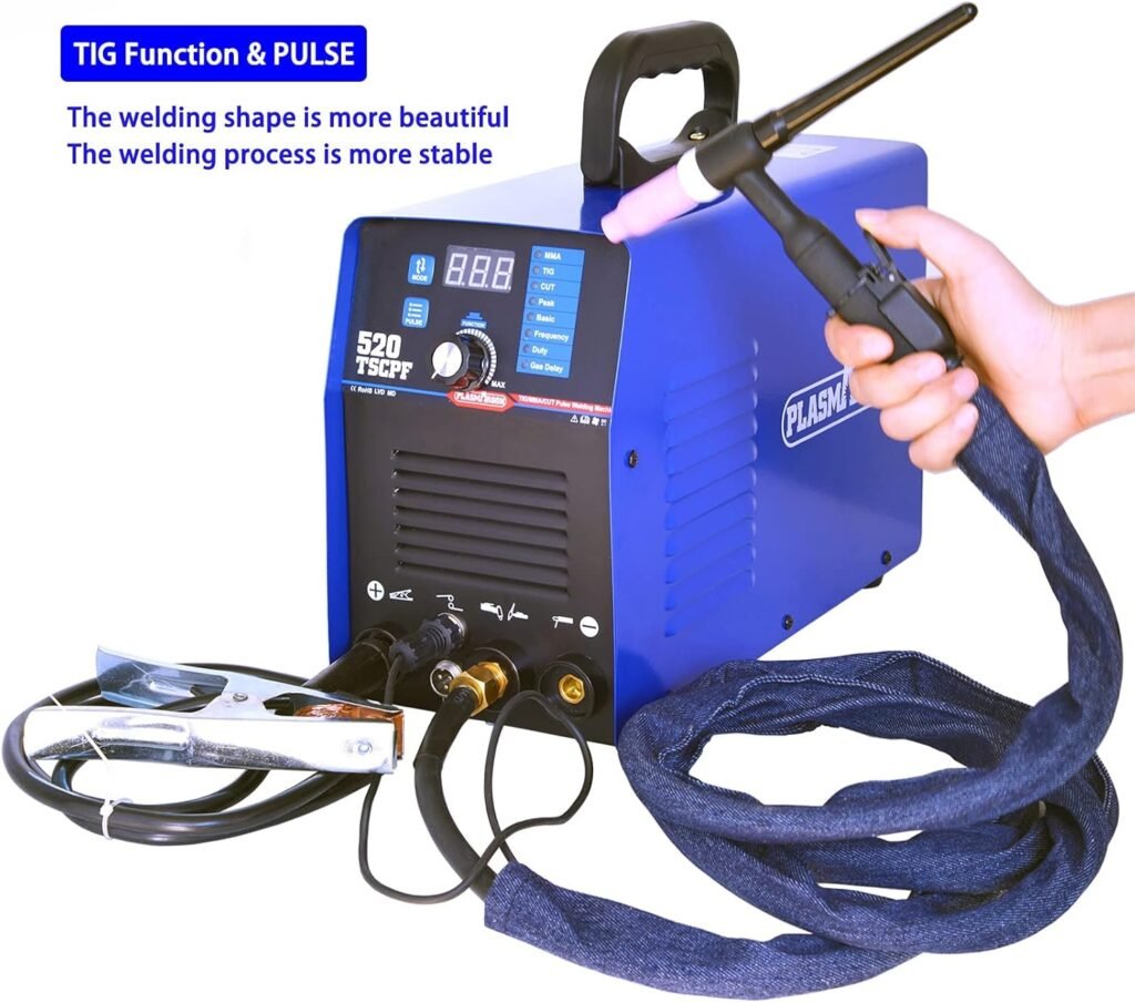 PLASMARGON Pulse TIG Welder Plasma Cutter MMA Arc Stick Welder, 3 in 1 Inverter Welder Welding Machine with Consumables, 200A TIG Welding (Pulse), 50A Plasma Cutting, 220V 520TSCPF