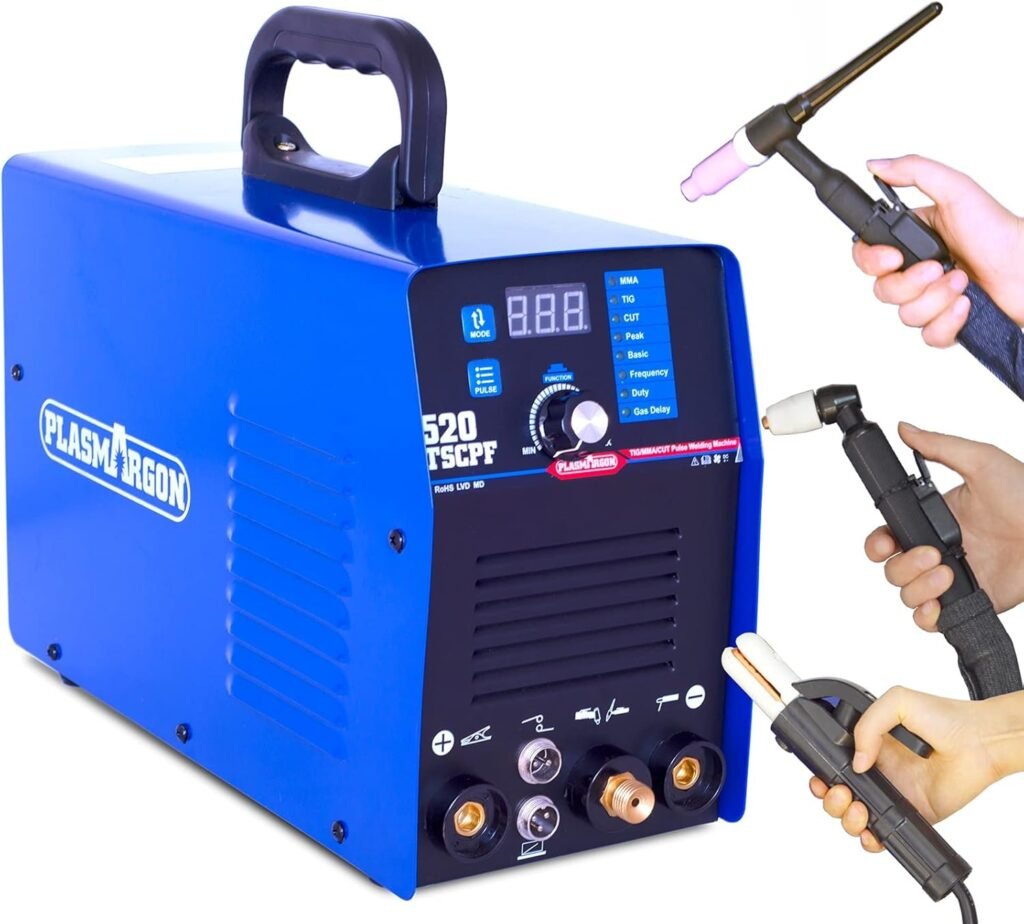 PLASMARGON Pulse TIG Welder Plasma Cutter MMA Arc Stick Welder, 3 in 1 Inverter Welder Welding Machine with Consumables, 200A TIG Welding (Pulse), 50A Plasma Cutting, 220V 520TSCPF