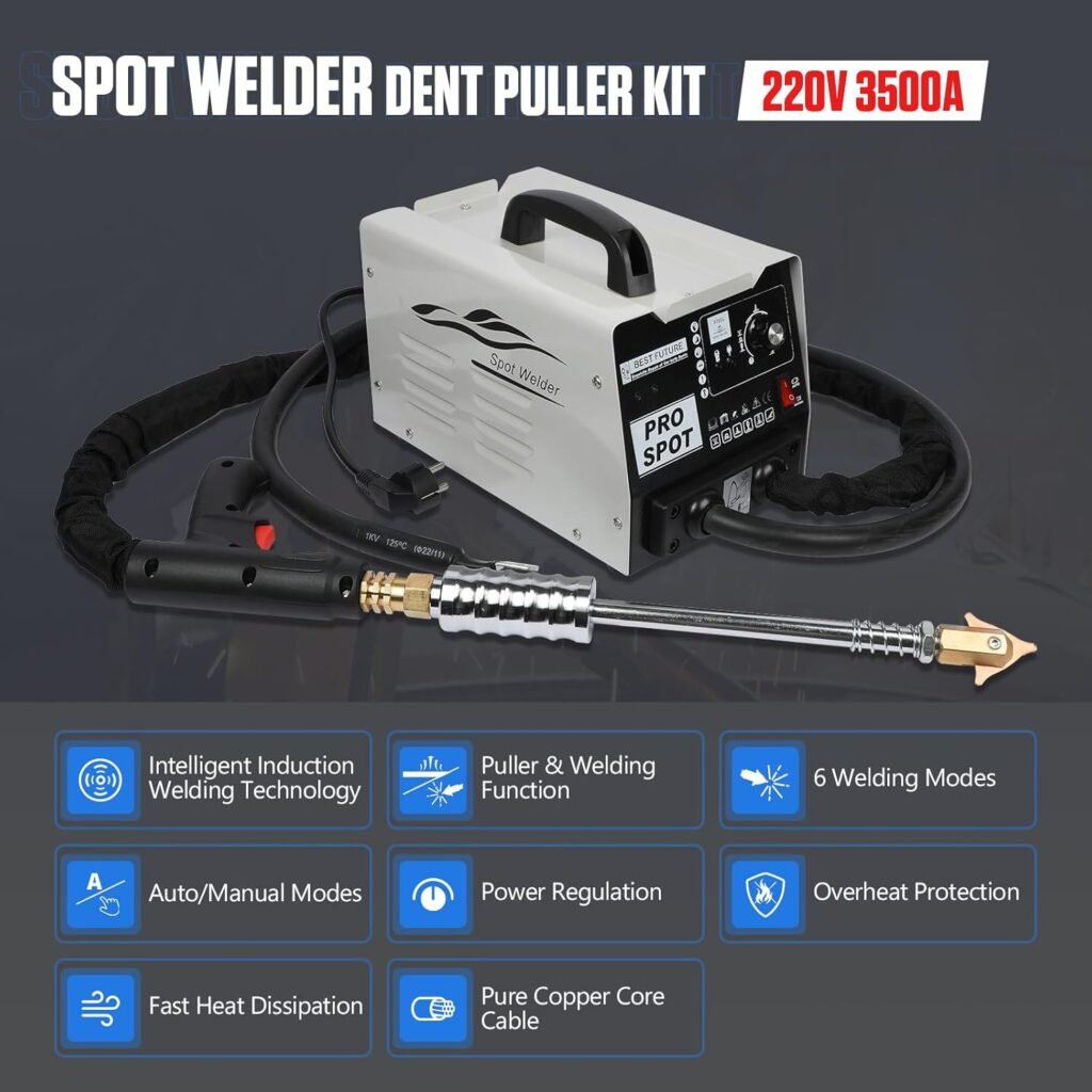 Spot Welding Machine, dent Puller Welder 2000Watt 3500A 220V spot Weld dent Puller kit 6 Modes Auto Body Dent Puller Intelligent Induction Stud Welder with 16 Types of Accessories