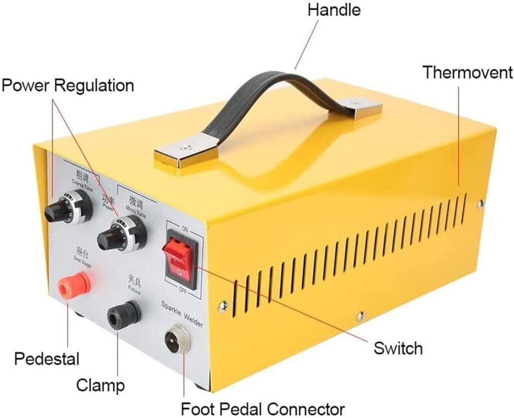 HUMNZR Jewelry Welder kit Pulse Tungsten arc spot Welding Machine Weldable Solid Gold, Aluminum, AC110V/220V 500W Adjustable Pulse Spot Welding Machine (Welding Range: 0.5-1.5mm),80A-110V