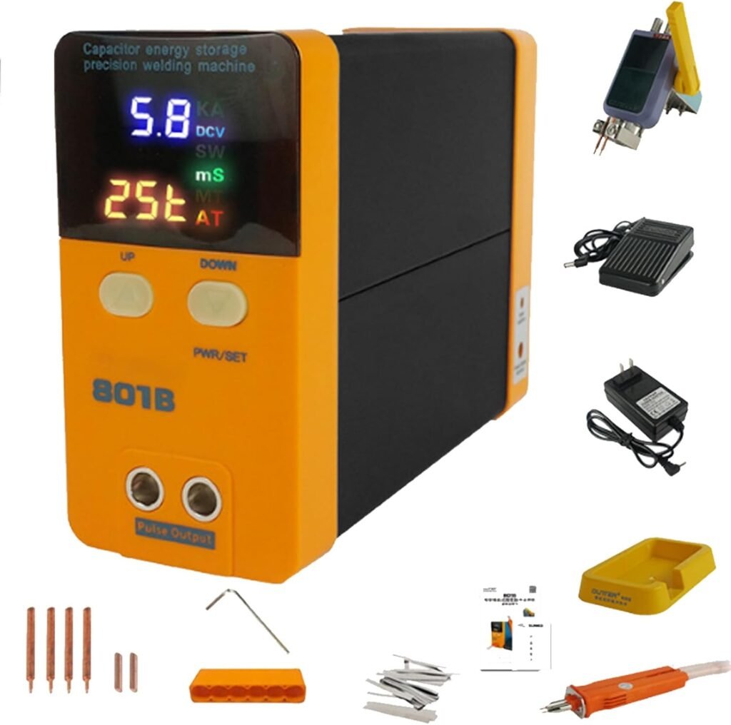 KJHYYPP handheld spot welder mini portable battery welding pen aluminum alloy machine foot pedal induction automatic pulse spot welder large screen high power (Black)