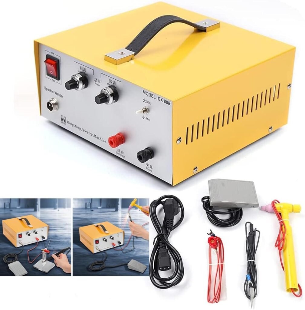 lealovengzh Portable Jewelry Spot Welding Machine, 400W 80A Pulse Sparkle Spot Welder with Handle/Foot Pedal,Welding range 0.5-1.5MM- for Jewelry Gold Silver Platinum,Yellow