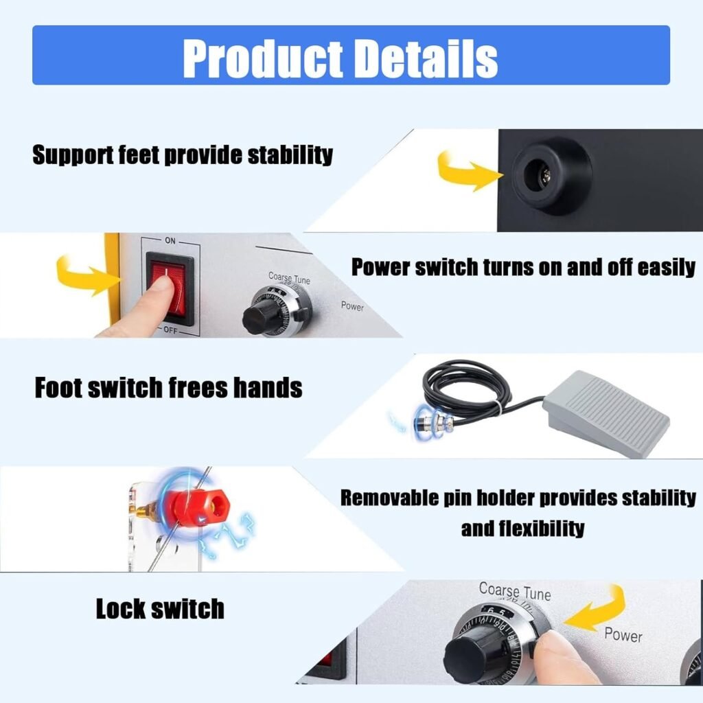 pedenencelia Gold Silver Platinum Welding Machine,Jewelry Spot Welding Machine,Jewelry Welder Kit,Knob Adjustment,With Foot Switch,Stand,Tweezers,For Repair GoldHardware Workpiece Welding,80A