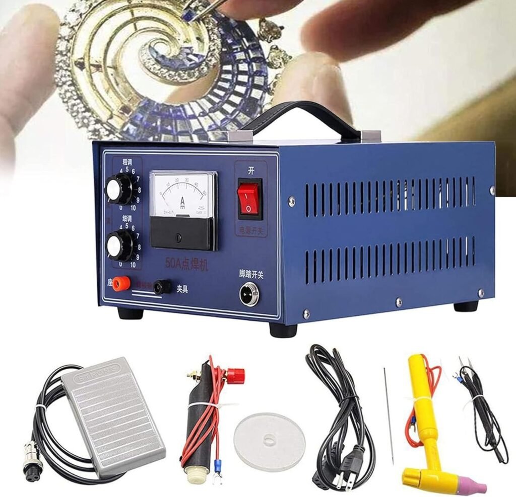 ROGHA Jewelry Spot Welding Machine,400W Electric 0-50A Adjustable Pulse Sparking Spot Welder Jewelry Tool for Platinum,Gold,Silver and Steel