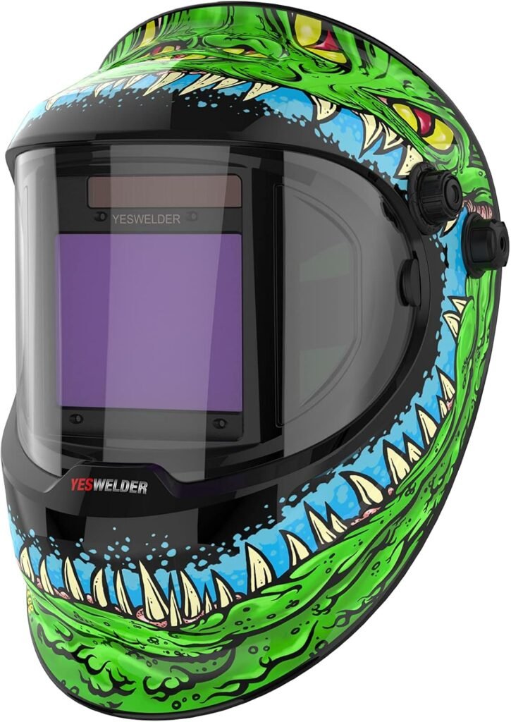 YESWELDER Large Viewing True Colour Welding Mask Solar Powered Auto Darkening Welding Helmet with SIDE VIEW, 4 Arc Sensor Wide Shade 4/5-9/9-13 Welder Mask for TIG MIG ARC