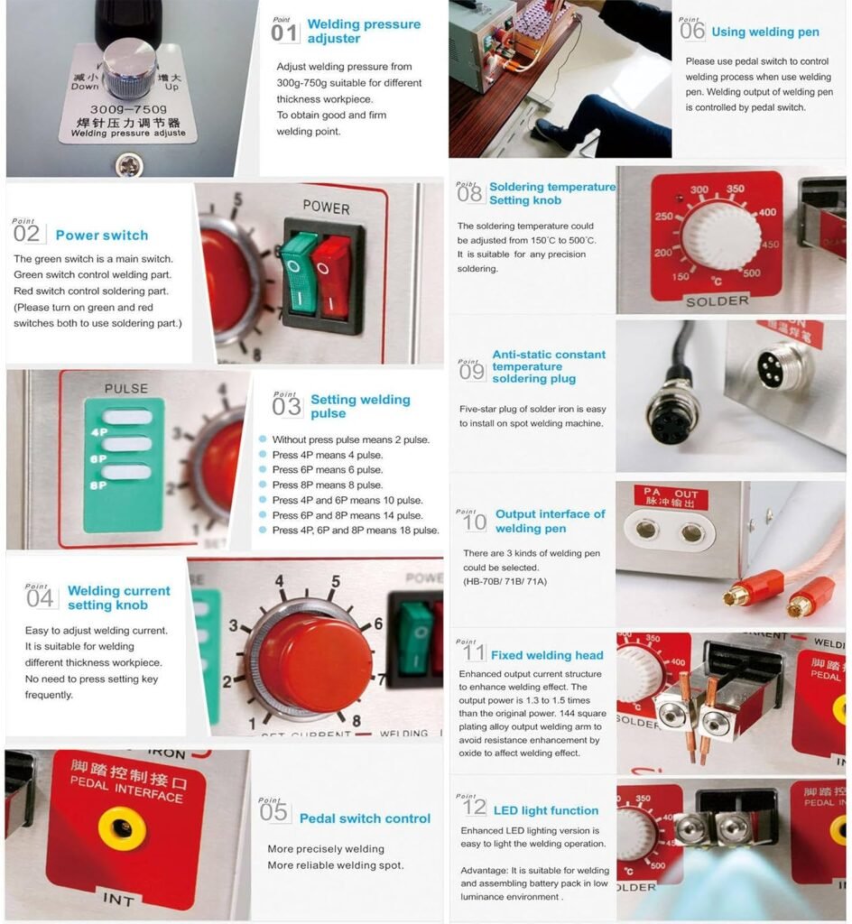 YhsPkh 3.2kw Battery Spot Welders, 0.35mm Spot Welding Machine Fixed Welding, W/LED Lighting + Soldering Pen (150°c~450°c) + Foot Pedal