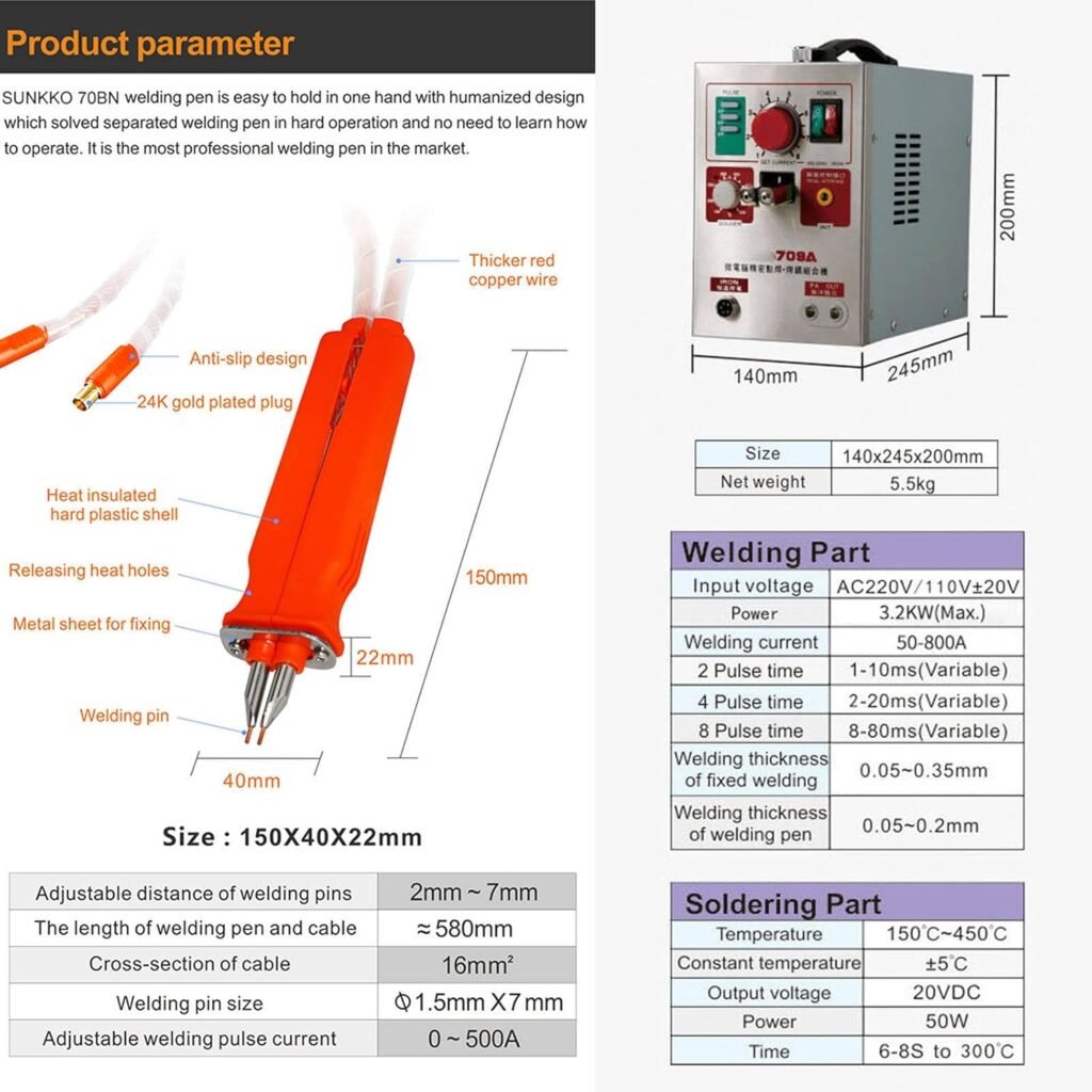 YhsPkh 3.2kw Battery Spot Welders, 0.35mm Spot Welding Machine Fixed Welding, W/LED Lighting + Soldering Pen (150°c~450°c) + Foot Pedal