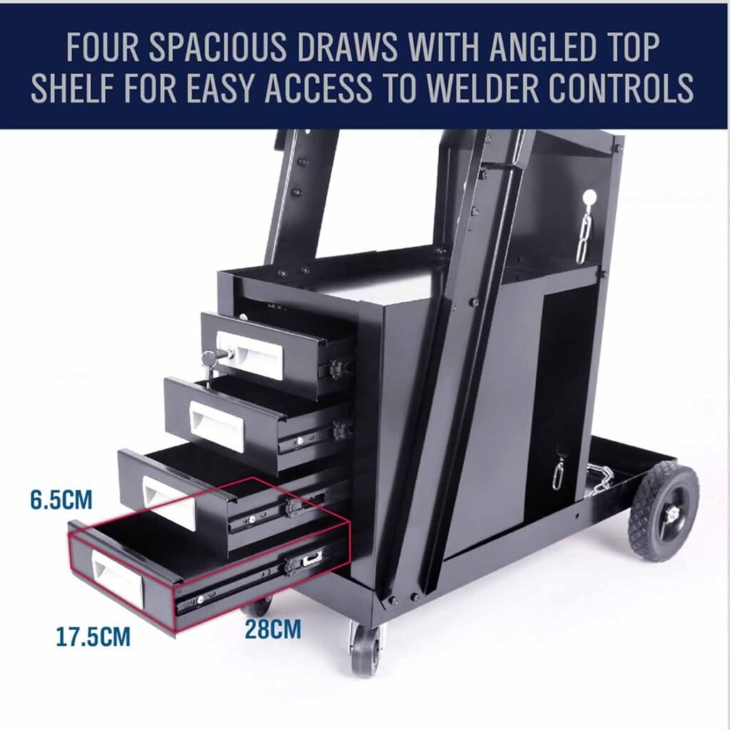 LANAZU Roll Welding Cart, JEGS Welding Cart with Drawer and Welding Pot Platform for MIG, TIG, Plasma cutting machine, ARC Welder