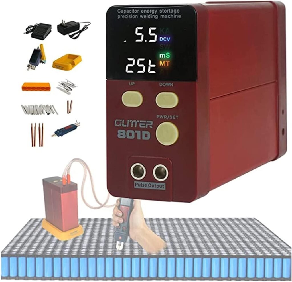ZIJINGY Capacitor energy storage spot welder, 801D, 12KW mini portable precision pulse battery welder, suitable for 18650, 14500 lithium battery pack construction